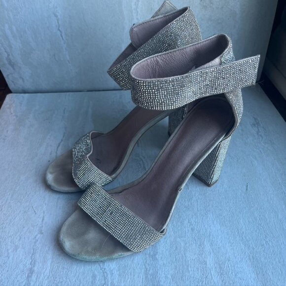 Jeffrey Campbell Kassidy Glitter Jeweled Block Heel Sandals 8